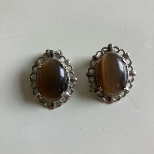 Vintage Clip-On Brown and Silver Filigree Earrings
